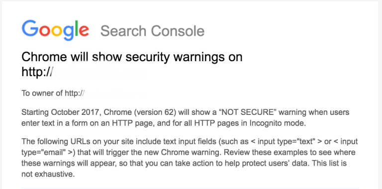 google search console http warning